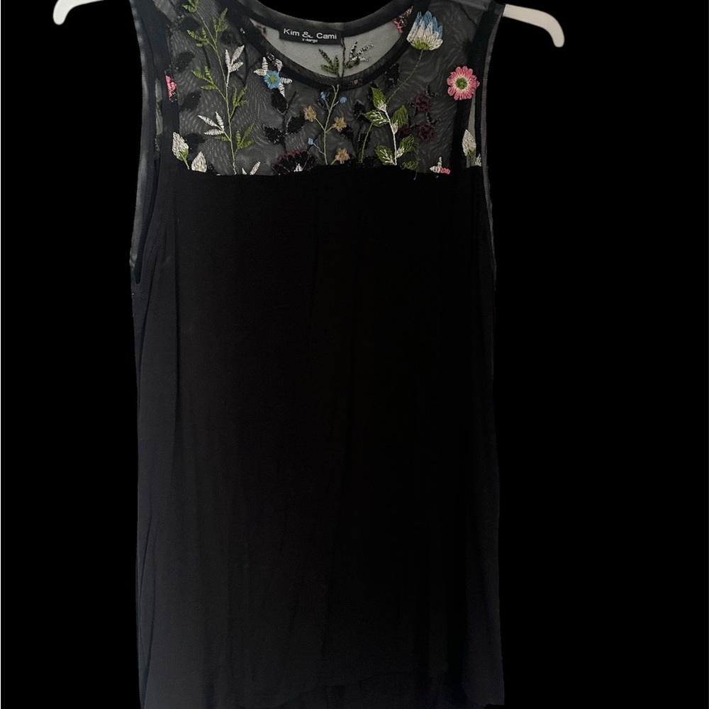 Kim & Cami Black Floral Embroidered Women's Top